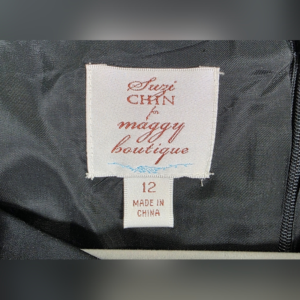 Suzi Chin For Maggy Boutique Dress 100% Silk Cream Black Size 12 - Picture 6 of 7